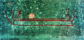 view of large rock carving of boat